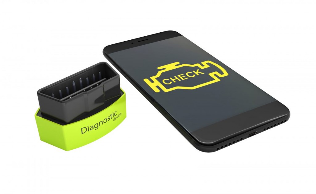 Illustarted bluetooth obd II scanner isolated on white