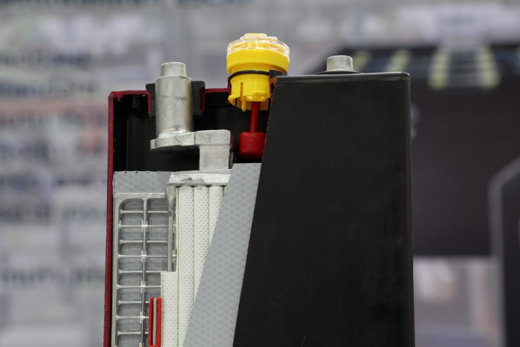 Cross section of a car battery showing it's inner workings
