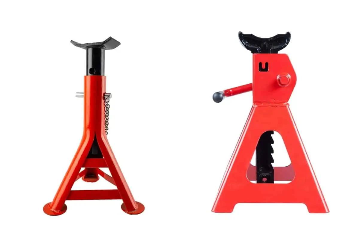 A photo showing two types of jack stands isolated on white