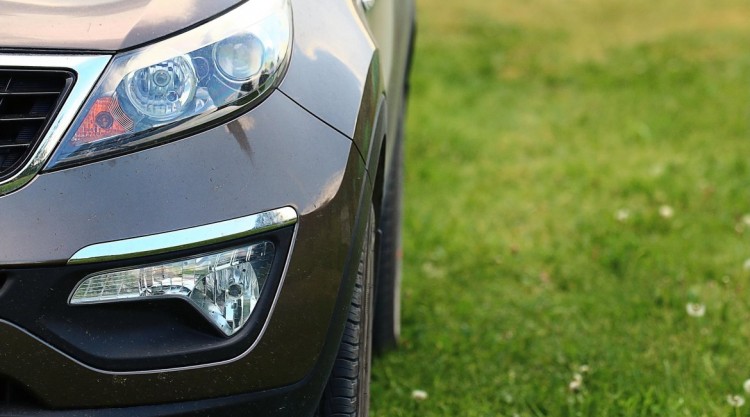 Picture showing headlights of a car parked on grass