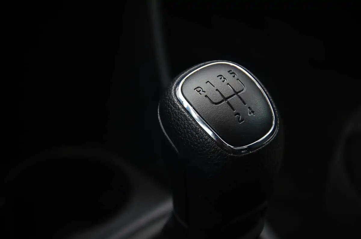 Close up of a manual gear shift stick