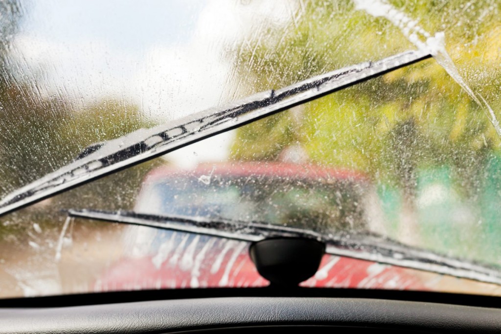 Looking through a windshield with the wipers stuck