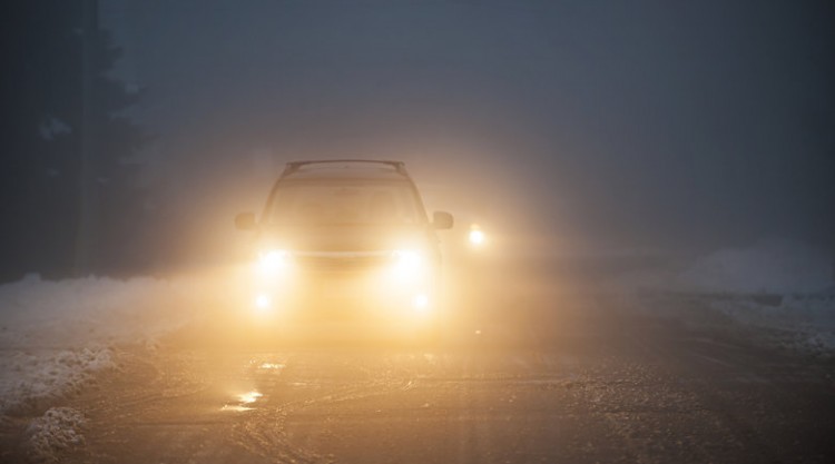 Car facing camera with fog lights on